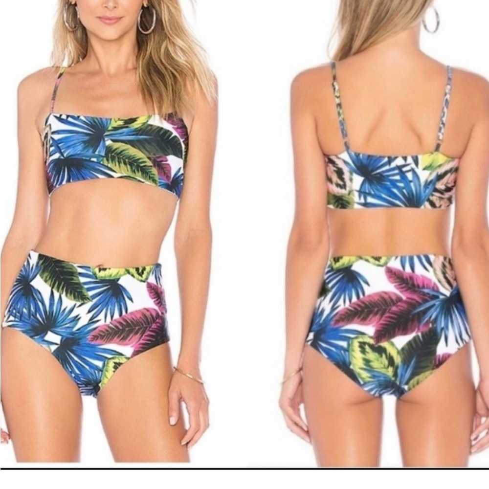 L*Space New Two Piece Bikini Tropical Blue/Pink Size Top L Bottom M